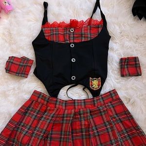 Cute y2k plaid lace top and skirt